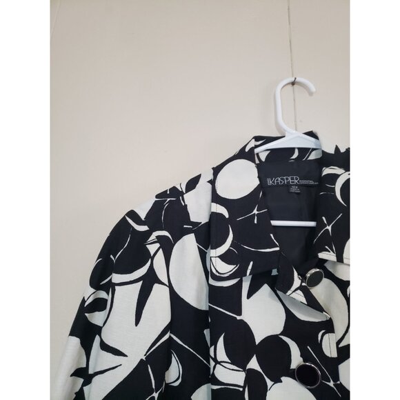 VTG Kasper Essential Sportswear Women Plus 16W Jacket Black White Floral Classic - Picture 4 of 6